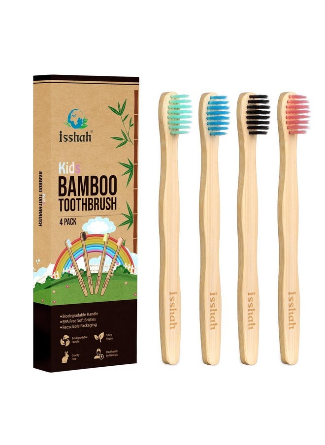 Isshah - Kids Bamboo Toothbrushes Biodegradable Handle Bpa Free Eco Friendly Children Size, Pack Of 4 - Image 1