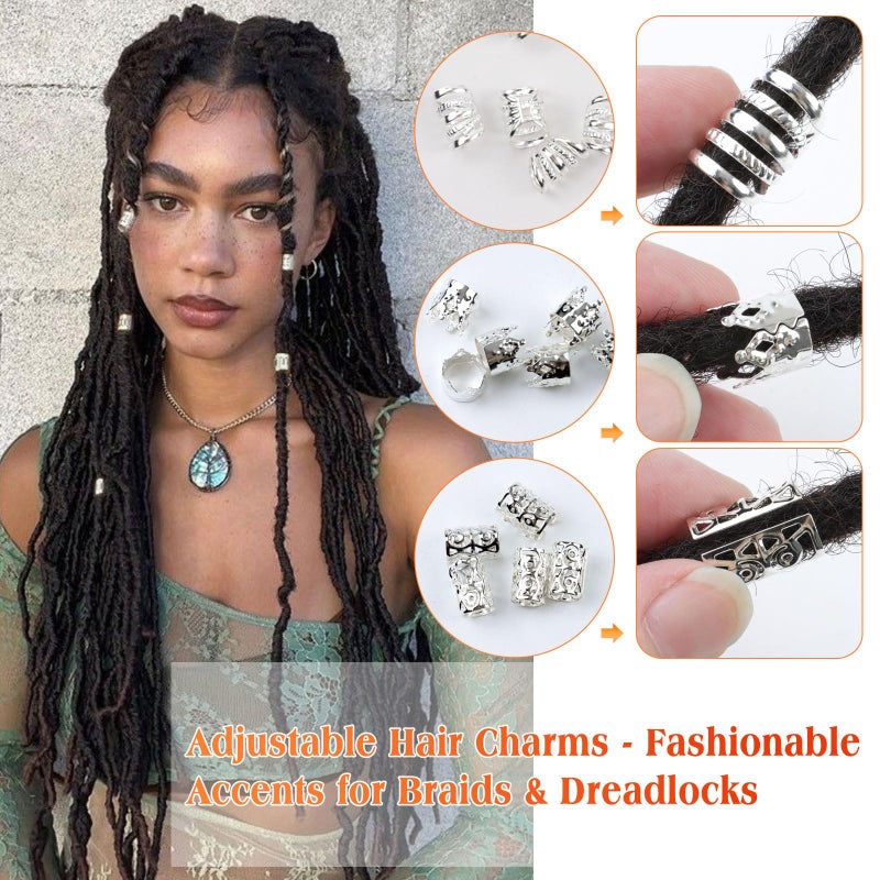Cypsin 300 Pcs Silver Hair Jewelry for Braids,12 Styles Dreadlock Accessories, Adjustable Metal Hair Clips, Hair Cuff Coils Rings Braiding Decorations for Women Men - Image 4