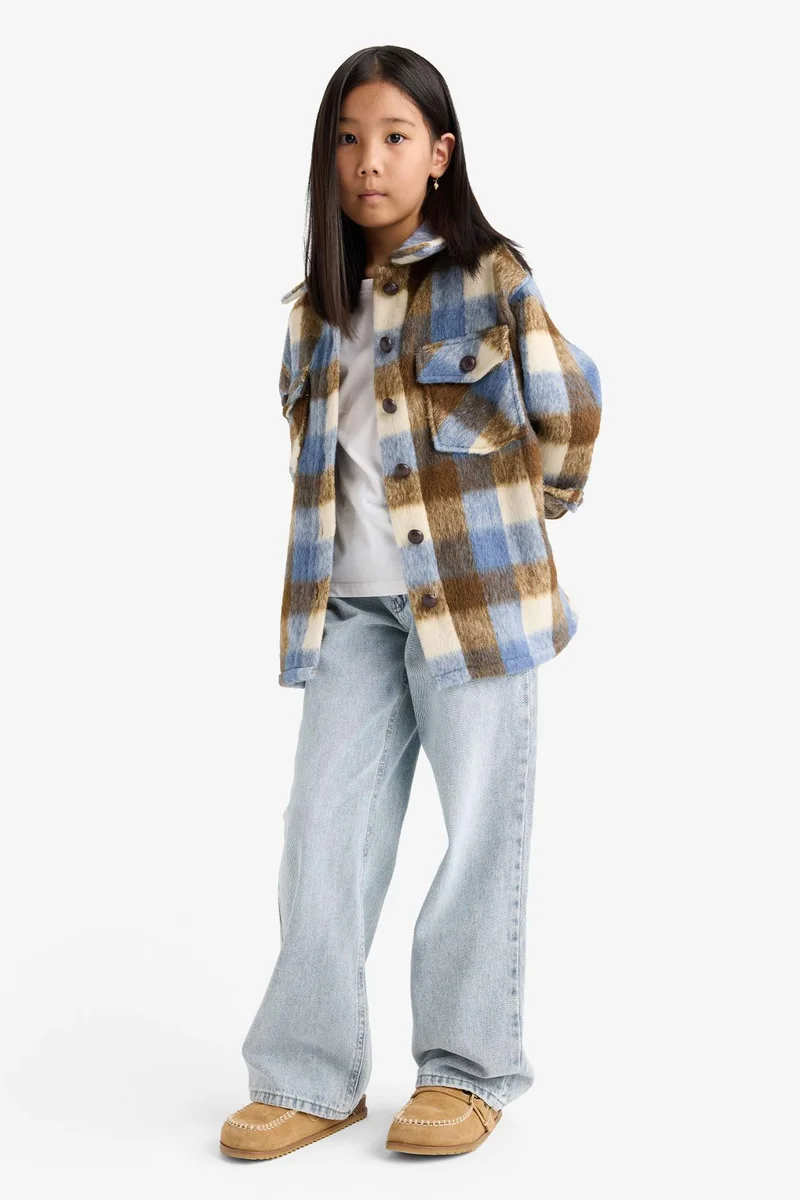 ديفاكتو Girl Plaid Long Sleeve Shirt