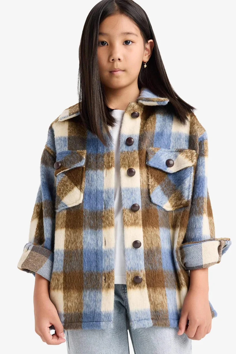 ديفاكتو Girl Plaid Long Sleeve Shirt