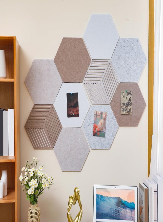 Maasechs 10 Pcs Hexagon Wall Felt Cork Bulletin Boards, 1 Box Push Pins, DIY Self Adhesive Creative Cork Board Tiles for Walls, Home Decorative, Office, Memos, Photos Display - Image 4