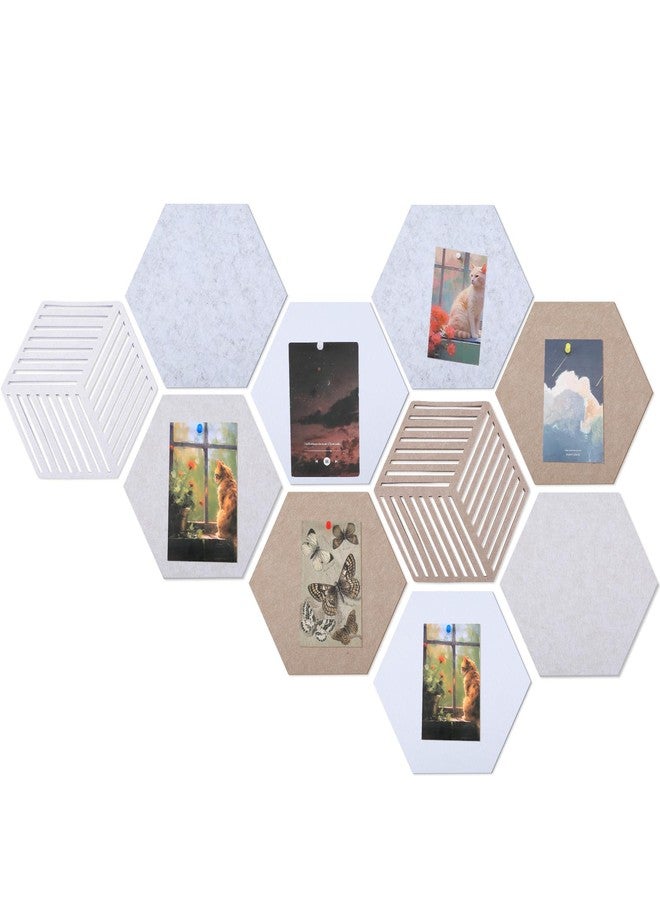 Maasechs 10 Pcs Hexagon Wall Felt Cork Bulletin Boards, 1 Box Push Pins, DIY Self Adhesive Creative Cork Board Tiles for Walls, Home Decorative, Office, Memos, Photos Display - Image 1