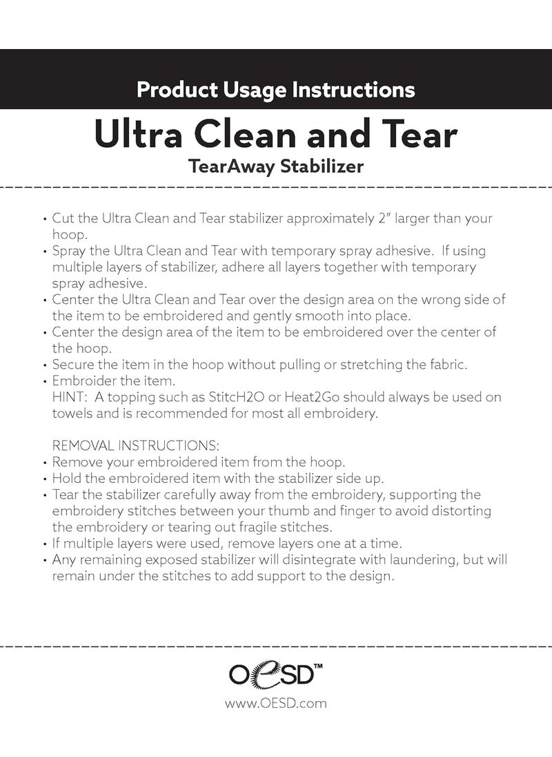 OESD OESD Ultra Clean and Tear Embroidery Stabilizer 15 x 10 Yd Roll  - Image 3