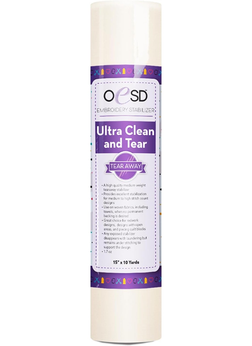 OESD OESD Ultra Clean and Tear Embroidery Stabilizer 15 x 10 Yd Roll  - Image 1