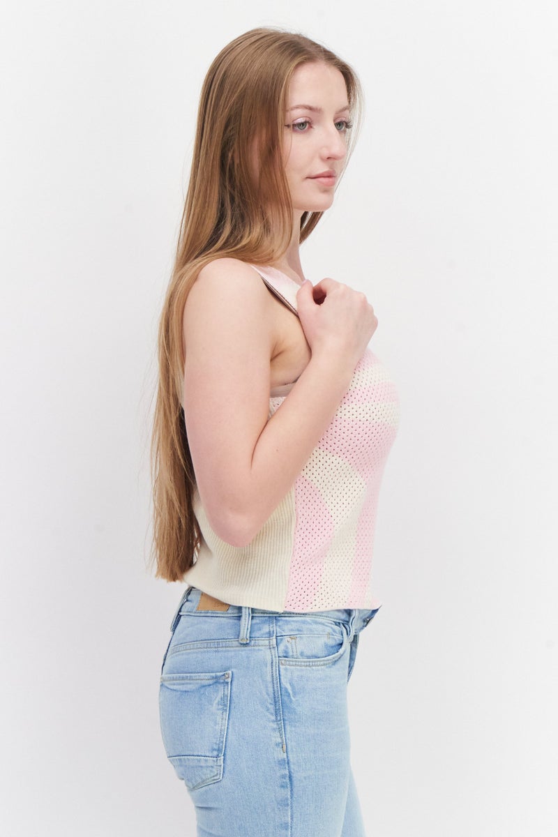 RIVER ISLAND Women Crew Neck Sleeveless Textured Tank Top, Pink Combo - Image 2