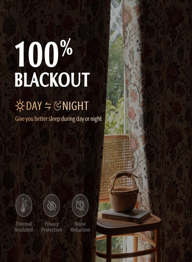 FMFUNCTEX 100% Boho Blackout Floral Curtains for Bedroom, Vintage Flower Patterned Beige Curtains 96 Inches Long for Living Room Darkening Thermal Insulated Grommet Window Farmhose Drapes 2 Panels - Image 3
