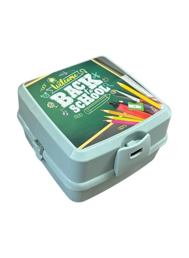 Hobby life lunch box 4 sections with spoon and fork 1400 ml Green