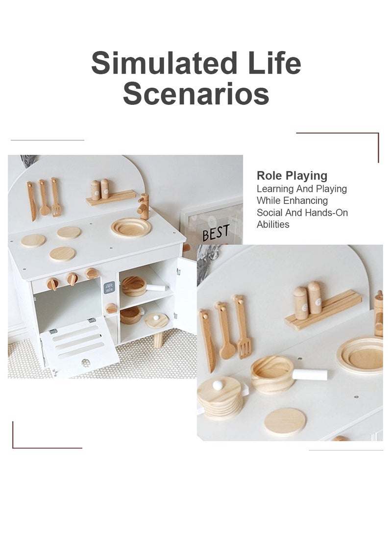 MaBaby Wooden Play Kitchen for Kids, Kids Play Kitchen Playset Chef Pretend Play Set for Toddlers, Toys Kitchen with 7 Pcs wood Toy Kitchen Accessorie  - Image 3