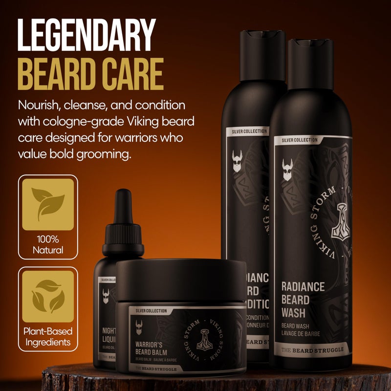 The Beard Struggle Beard Growth Kit for Men includes Beard Balm, Beard Oil, Beard Wash, & Beard Conditioner - Silver Collection - Viking Storm - Image 2