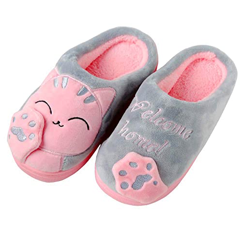 Anddyam Kids Family Cute Cat Household Anti-Slip Indoor Home Slippers for Girls and Boys (Little Kid (6-8 Years), Pink Cat) - Image 3
