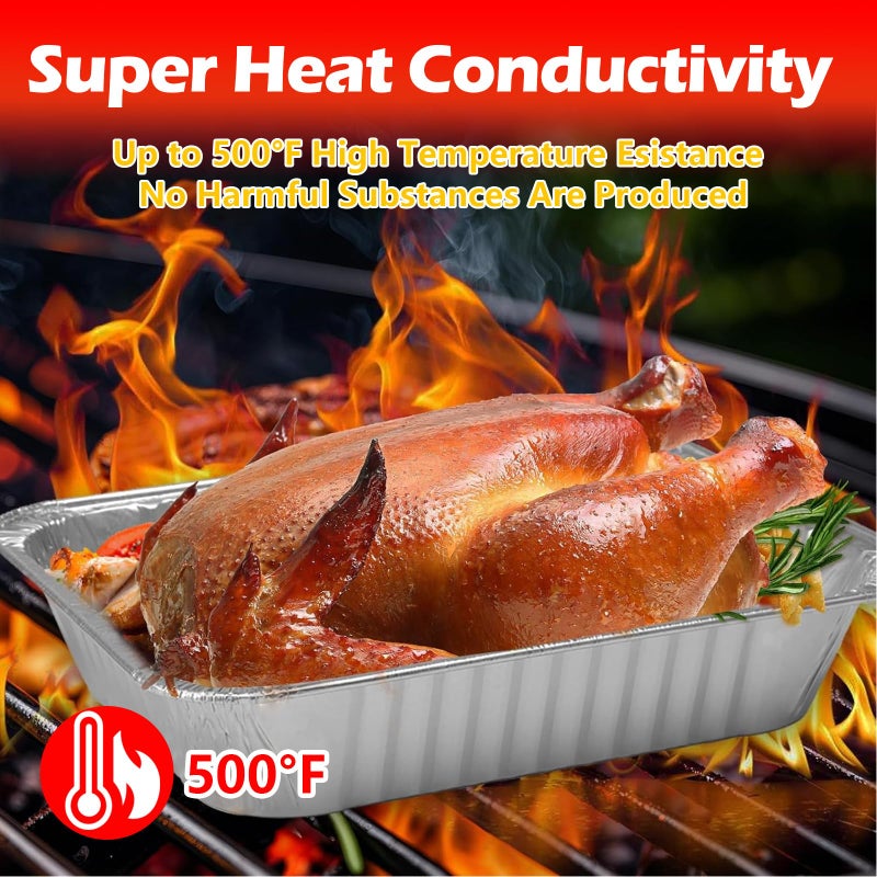 MAXTBEE 9x13 Aluminum Foil Pans with Lid, 10 Pack Disposable Trays Half Size Heavy Duty Tin Pans Deep Food Containers For Cooking, Meal Prep, Baking, Roasting, Chafing, Heating or Steam Table - Image 3