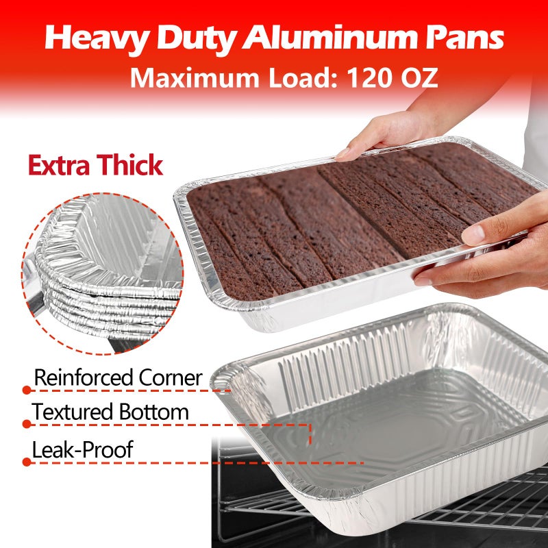 MAXTBEE 9x13 Aluminum Foil Pans with Lid, 10 Pack Disposable Trays Half Size Heavy Duty Tin Pans Deep Food Containers For Cooking, Meal Prep, Baking, Roasting, Chafing, Heating or Steam Table - Image 5