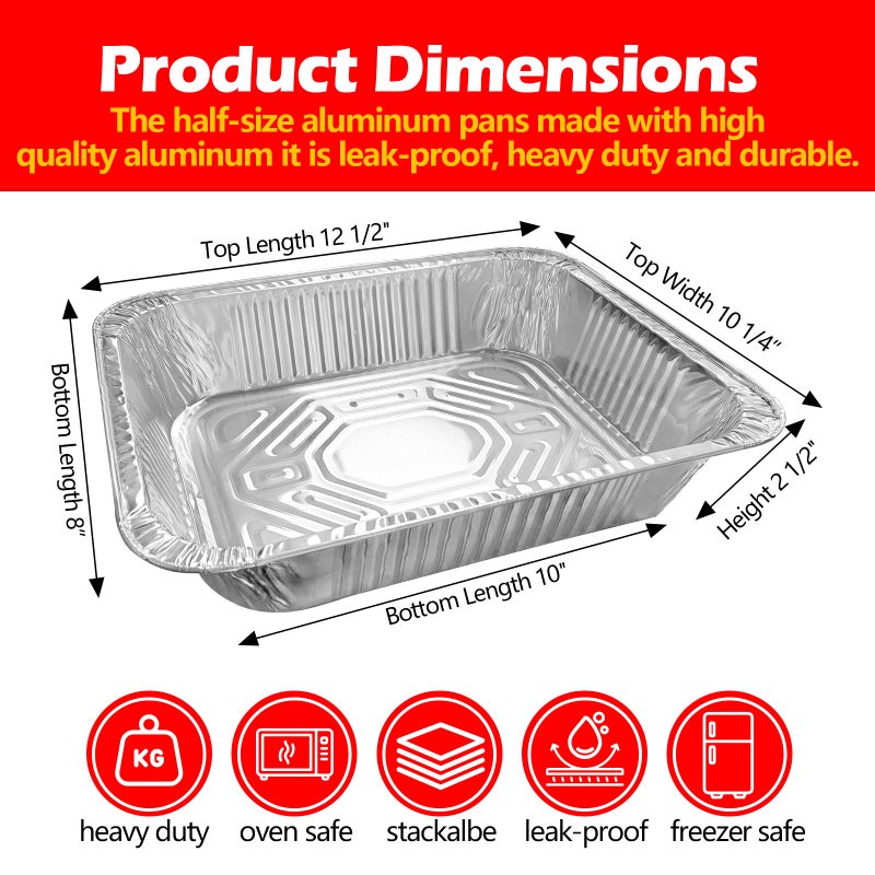 MAXTBEE 9x13 Aluminum Foil Pans with Lid, 10 Pack Disposable Trays Half Size Heavy Duty Tin Pans Deep Food Containers For Cooking, Meal Prep, Baking, Roasting, Chafing, Heating or Steam Table - Image 2