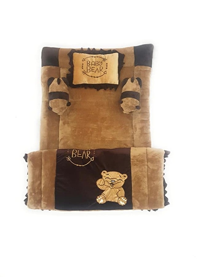 PINKS & BLUES Pinks and Blues Full Sleeping 5 pc Baby Bedding Set with Two Soft Toys as Side Pillows (Brown) (0-48 Months) - Image 2