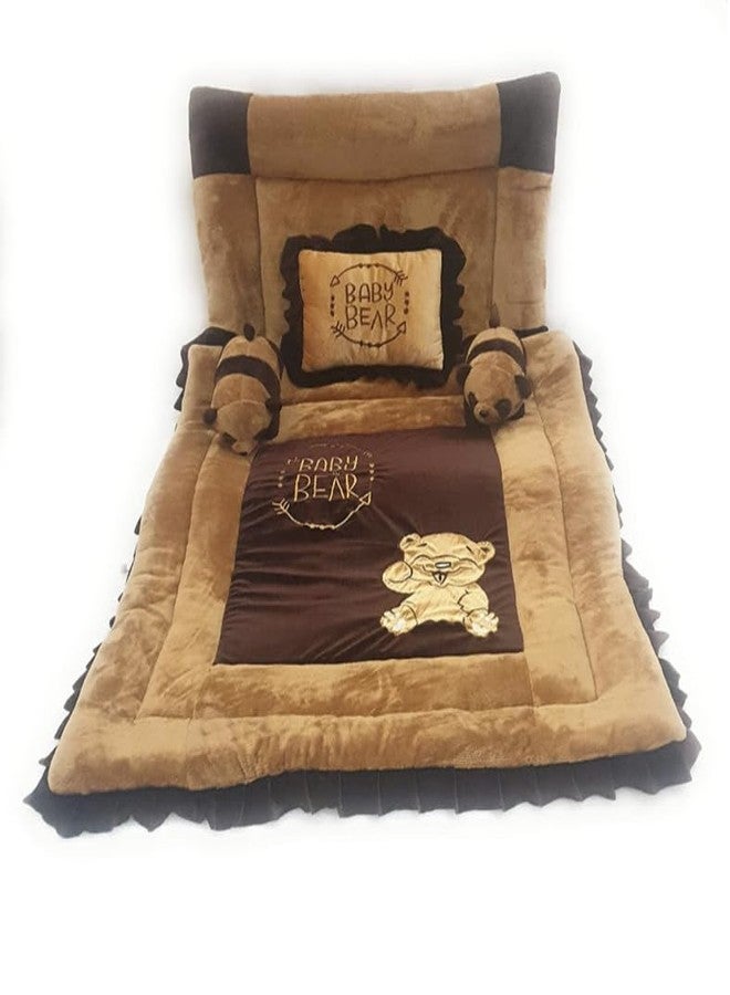PINKS & BLUES Pinks and Blues Full Sleeping 5 pc Baby Bedding Set with Two Soft Toys as Side Pillows (Brown) (0-48 Months) - Image 5