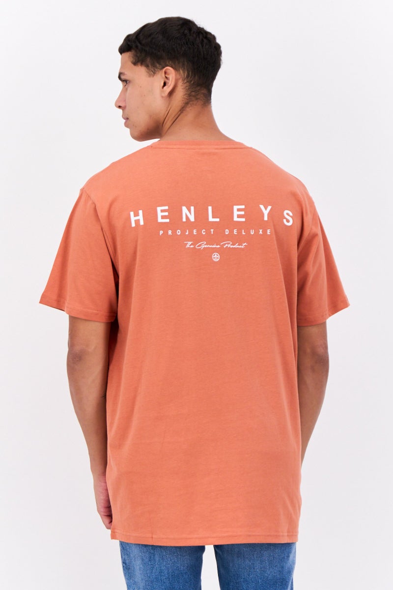 Henleys Men Crew Neck Short Sleeves Brand Logo T-Shirt, Rust  - Image 3