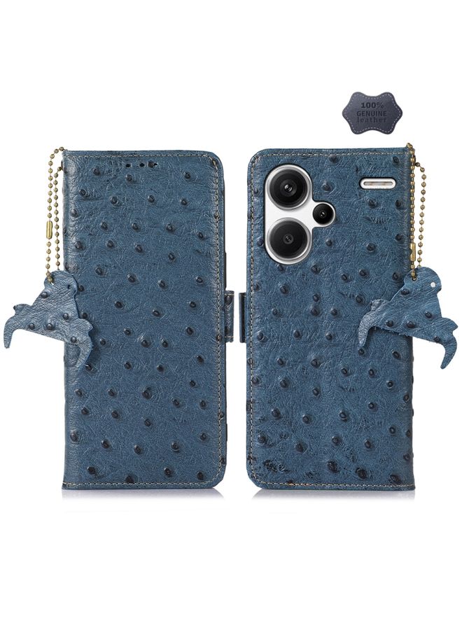 Case Cover For Xiaomi Redmi Note 13 Pro+ Ostrich Pattern Genuine Leather RFID Phone Case Blue