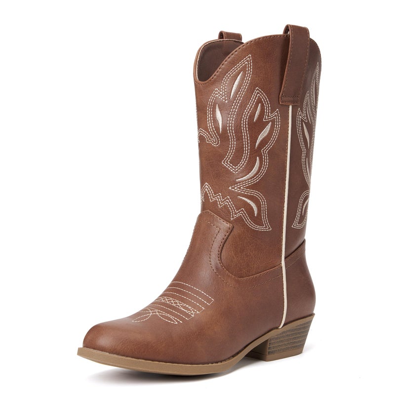 vodvob Kids Western Cowboy Boots for Girls & Boys, Round Toe Mid-Calf Cowgirl Boot with Embroidered & Side Zipper (Little Kid/Big Kid) - Image 1