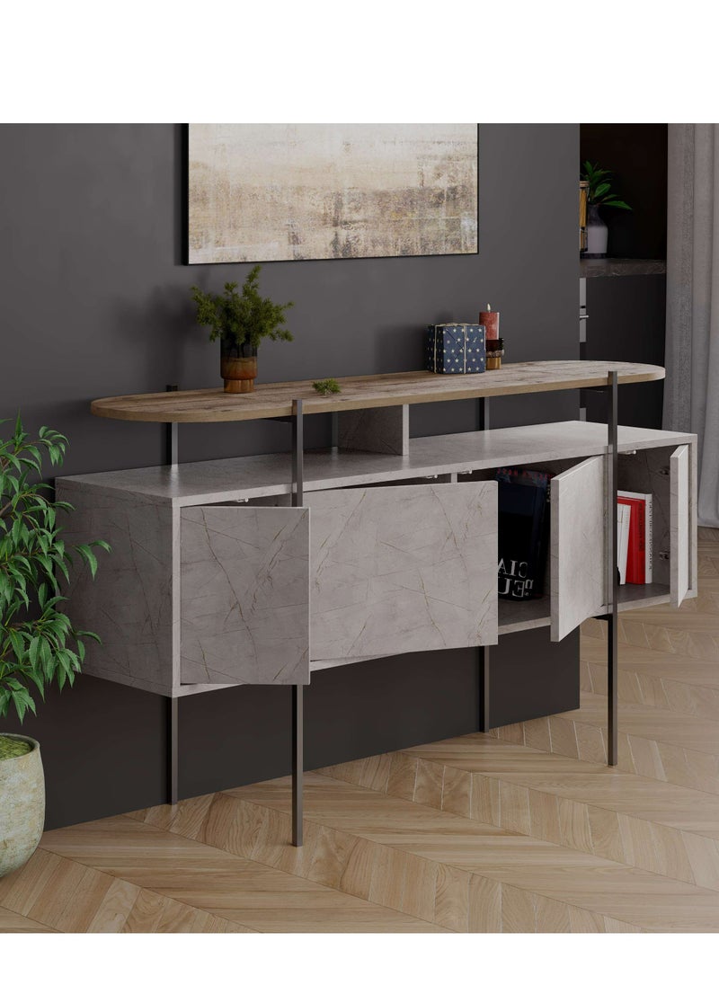 Mourah Home Hanley Console With Storage - Gold Marble/ Brown - 2 Years Warranty  - Image 3