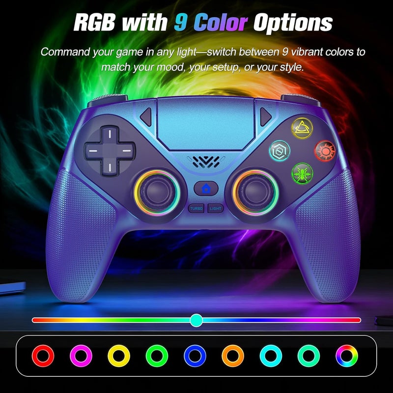Gamrombo جهاز تحكم لاسلكي LED من لـ PS5، مع اهتزاز مزدوج، وظيفة ماكرو/توربو، متوافق مع PS5 Pro/Slim/PC، مقبس صوت 3.5 مم، مقبس ألعاب بتحكم حركة 6 محاور مع مكبر صوت (أزرق معدني) - Image 4
