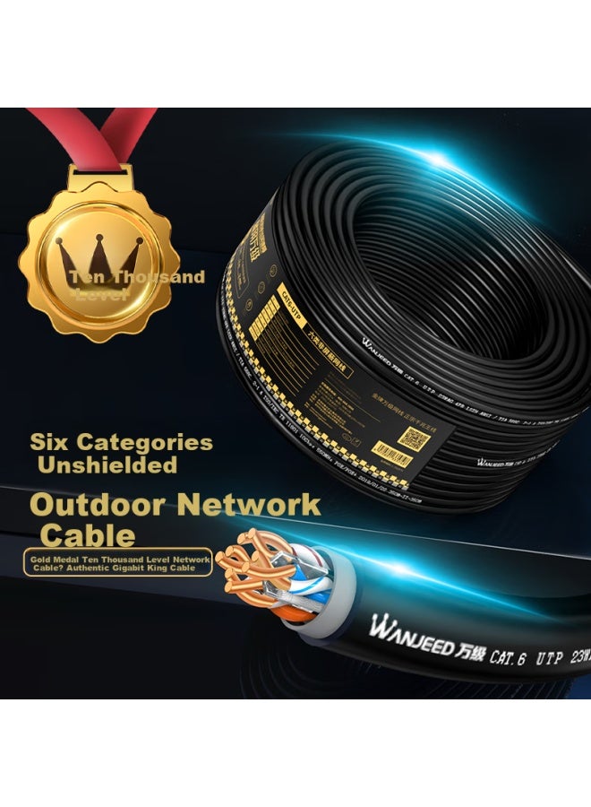 Ofnpftth Outdoor Cat6 Ethernet Cable Anti-aging Waterproof Rain Sun Freeze 20m Black Gigabit Unshielded Pure Copper Twisted Pair Cable For Engineering Monitoring Poe Power Outdoor Use - Image 1