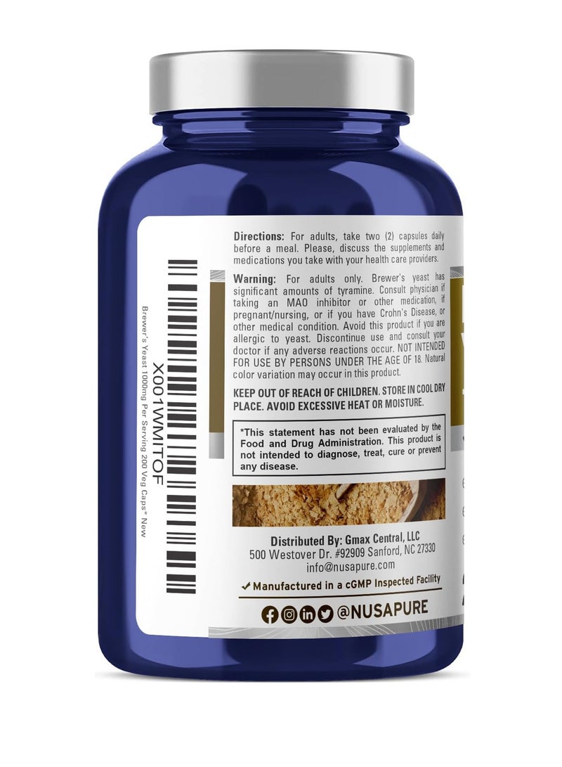 نوسابيور خميرة البيرة 1000 مجم 200 كبسولة نباتية (خالية من الكائنات المعدلة وراثيًا وخالية من الجلوتين) تدعم صحة القلب والجهاز الهضمي - Image 3
