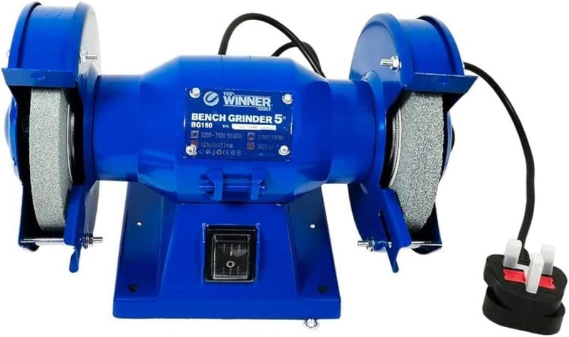 Winner Bench Grinder 5" 180W, 1/4Hp, 3450Rpm Premium Quality, Plastic Eye Guard, Wheel Size Ø125X16X12.7Mm, 220-240V,50/60Hz-Bg180
