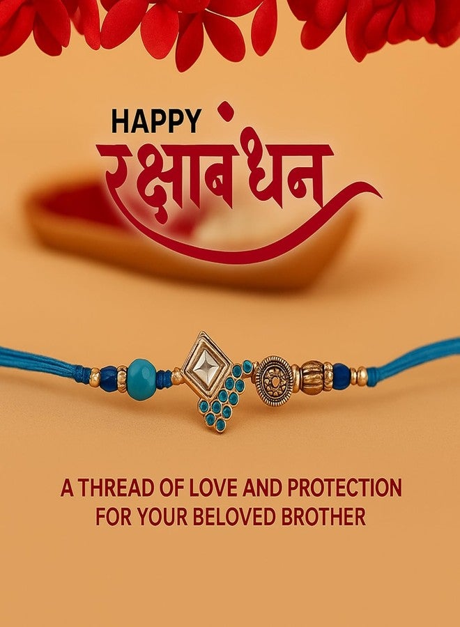 Sage Square Rakhi for Brother, Bhai with Roli Chawal | Raksha Bandhan | Designer Beads, Stones, Decorative Work | Stylish Handcrafted Rakhi Gifting for Sibling Festival Celebration (Type 2) - Image 5