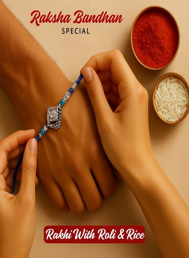Sage Square Rakhi for Brother, Bhai with Roli Chawal | Raksha Bandhan | Designer Beads, Stones, Decorative Work | Stylish Handcrafted Rakhi Gifting for Sibling Festival Celebration (Type 2) - Image 3