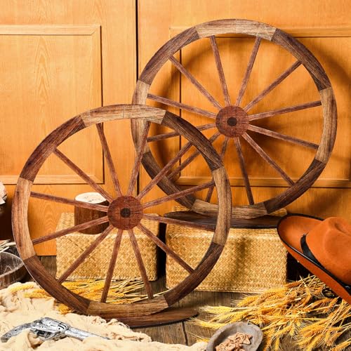Yousoontic 2 Pcs 24 Inch Wood Wagon Wheel Decor Western Party Decorations Vintage Old Western Wooden Wheel Signs for Bar Garage Patio Cowboy Party Decorations for Home Garden Rustic Wagon Wheel - Image 1