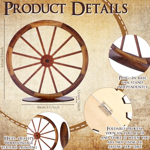 Yousoontic 2 Pcs 24 Inch Wood Wagon Wheel Decor Western Party Decorations Vintage Old Western Wooden Wheel Signs for Bar Garage Patio Cowboy Party Decorations for Home Garden Rustic Wagon Wheel - Image 2