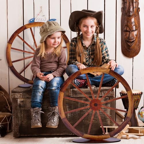 Yousoontic 2 Pcs 24 Inch Wood Wagon Wheel Decor Western Party Decorations Vintage Old Western Wooden Wheel Signs for Bar Garage Patio Cowboy Party Decorations for Home Garden Rustic Wagon Wheel - Image 5