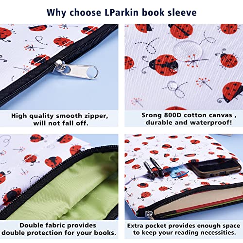 LParkin Book Sleeve Ladybug Book Protector, Book Covers for Paperbacks, Washable Fabric, Book Sleeves with Zipper, Medium 11 Inch X 8.7 Inch Book Lover Gifts - Image 4