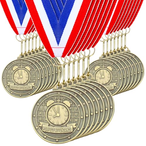 Quelay 30 Pcs 2 Medals for Awards Winner Bulk with Neck Ribbons Metal Trophy Award Prize Gift for Kids Students Adults School Graduation Participation CompetitionsPerfect Attendance - Image 1