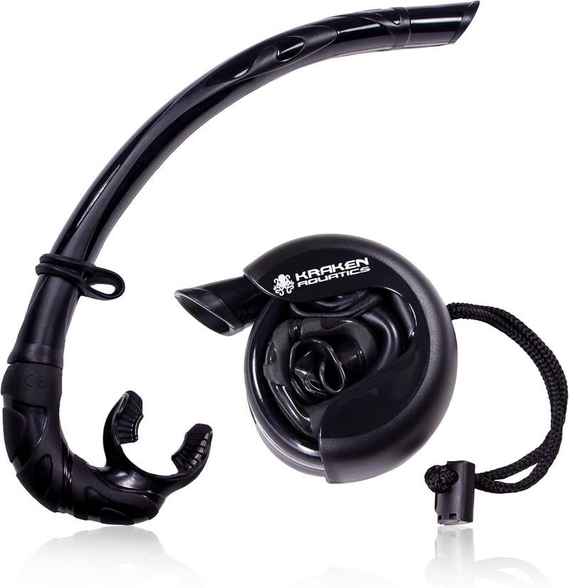 Kraken Aquatics كراكين اكواتيكس انبوب تنفس مرن قابل للطي مع شنطة تخزين مدمجة للغوص وصيد السمك بالرمح والغطس (اسود) - Image 1