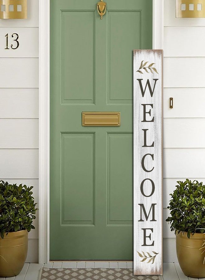 Seimip Welcome Sign for Front Porch 47" White Retro Front Door Sign Rustic Decoration Wooden Signs For Patio Farmhouse Outdoor Vertical Signs for Seasons Large Standing Yard Signs for Indoor Garden Wall - Image 2