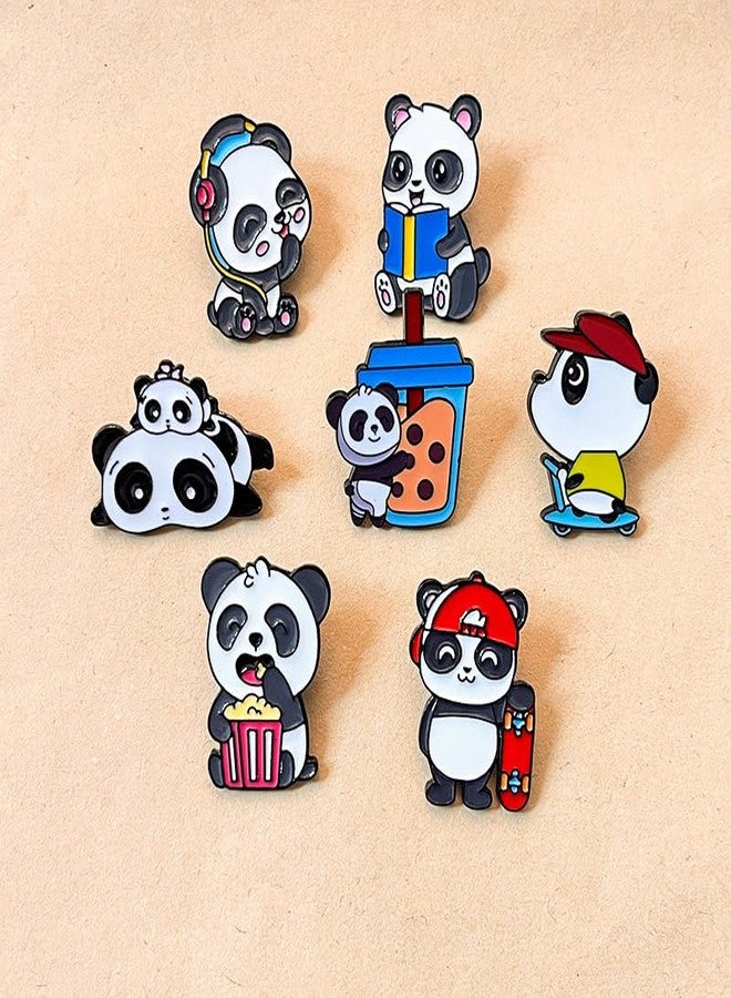 Ximimark 7 pcs Adorable Panda Enamel Pin for Men's Backpacks, Bags, and Jeans - Stylish Lapel Pin Brooch for Clothes - Image 2