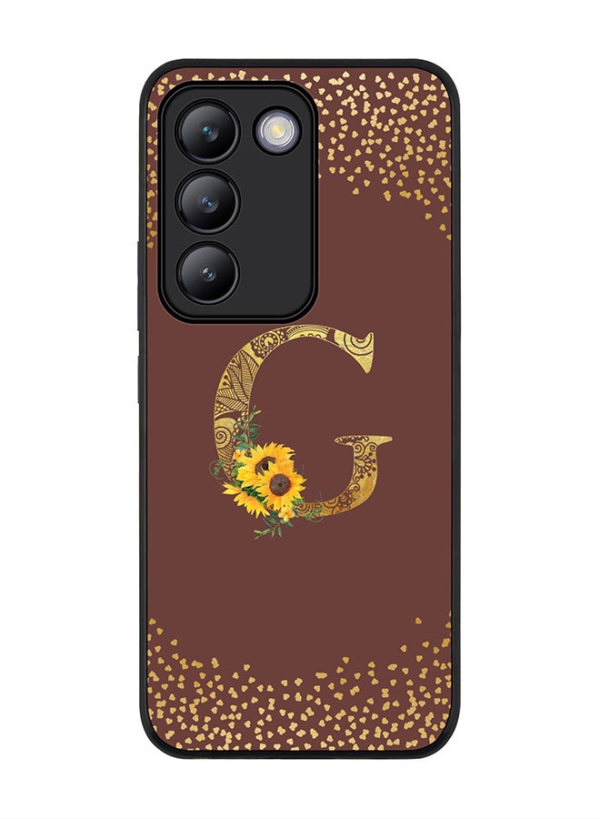 Stylizedd Rugged Black edge case for Vivo V30 Lite 5G, Flexible Cover -  Custom Monogram Initial Letter Mandala Floral Pattern Alphabet - G  (Brown ) - Image 1