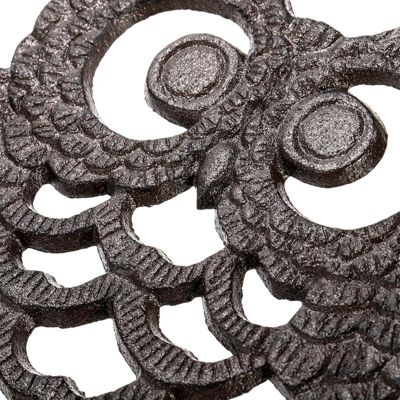 Hedume 2 Pcs Cast Iron Owl Trivets Heavy Duty Cast Iron Trivet with Rubber Pegs Decorative Trivet for Kitchen Counter or Dining Table Insulation Pad AntiScald Pad Heat Resistant PadRust Brown - Image 2