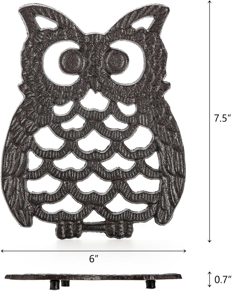Hedume 2 Pcs Cast Iron Owl Trivets Heavy Duty Cast Iron Trivet with Rubber Pegs Decorative Trivet for Kitchen Counter or Dining Table Insulation Pad AntiScald Pad Heat Resistant PadRust Brown - Image 4