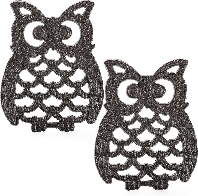 Hedume 2 Pcs Cast Iron Owl Trivets Heavy Duty Cast Iron Trivet with Rubber Pegs Decorative Trivet for Kitchen Counter or Dining Table Insulation Pad AntiScald Pad Heat Resistant PadRust Brown - Image 1
