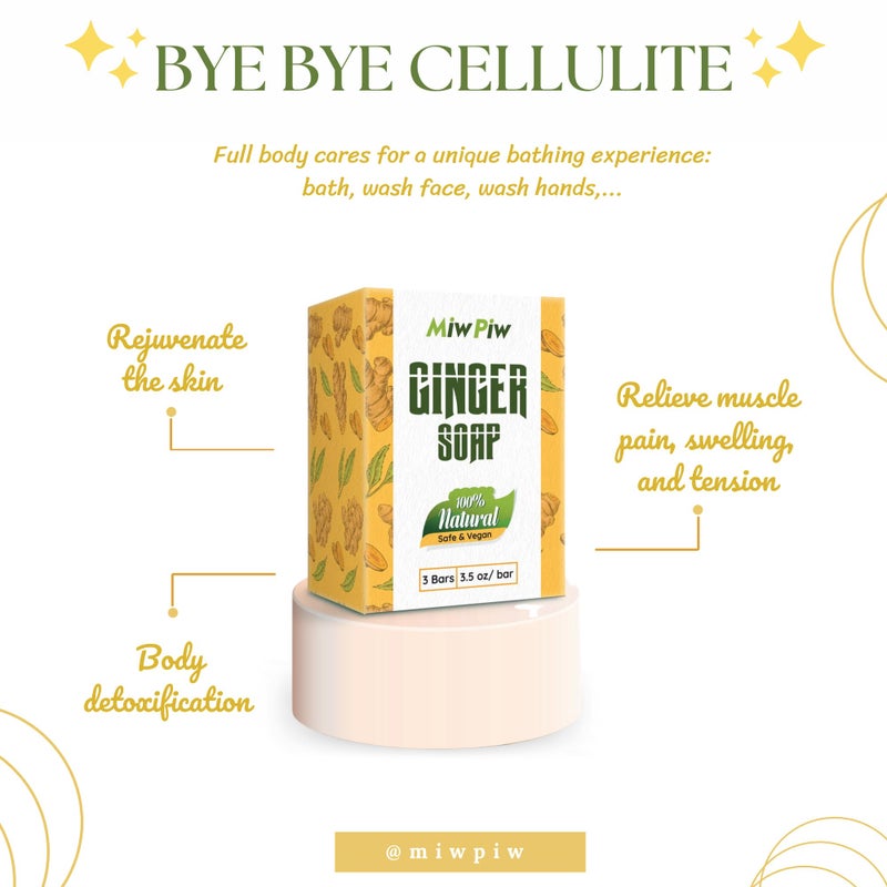 Miw Piw Ginger Soap Lymphatic Drainage Pack 3 - Anti-Cellulite Skin Tightening - Natural Ingredients Detox Soaps for Deep Clean Shower, Detoxification, Rejuvenating - Image 4