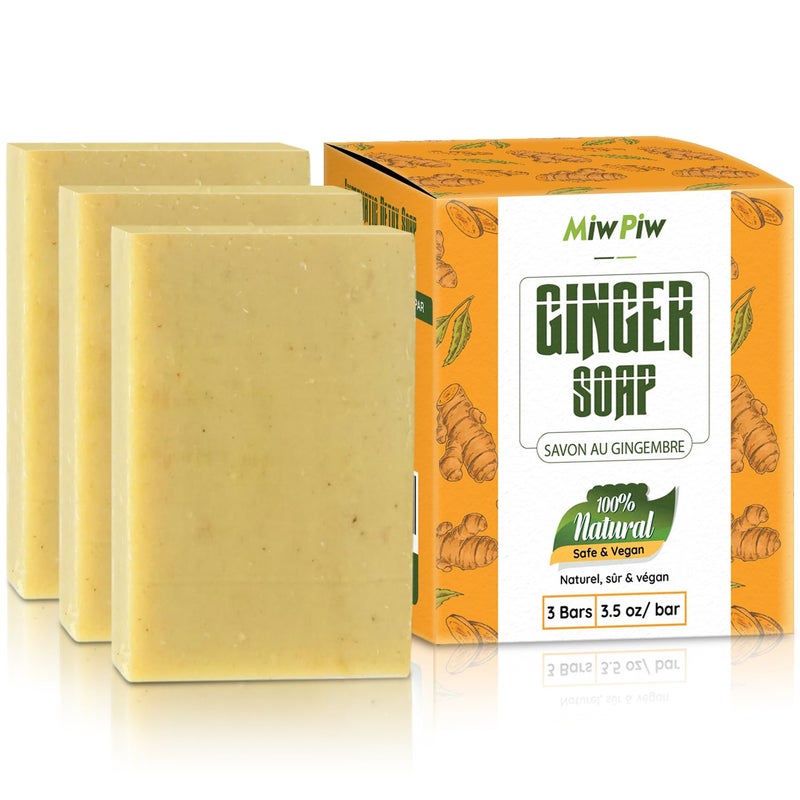 Miw Piw Ginger Soap Lymphatic Drainage Pack 3 - Anti-Cellulite Skin Tightening - Natural Ingredients Detox Soaps for Deep Clean Shower, Detoxification, Rejuvenating - Image 1