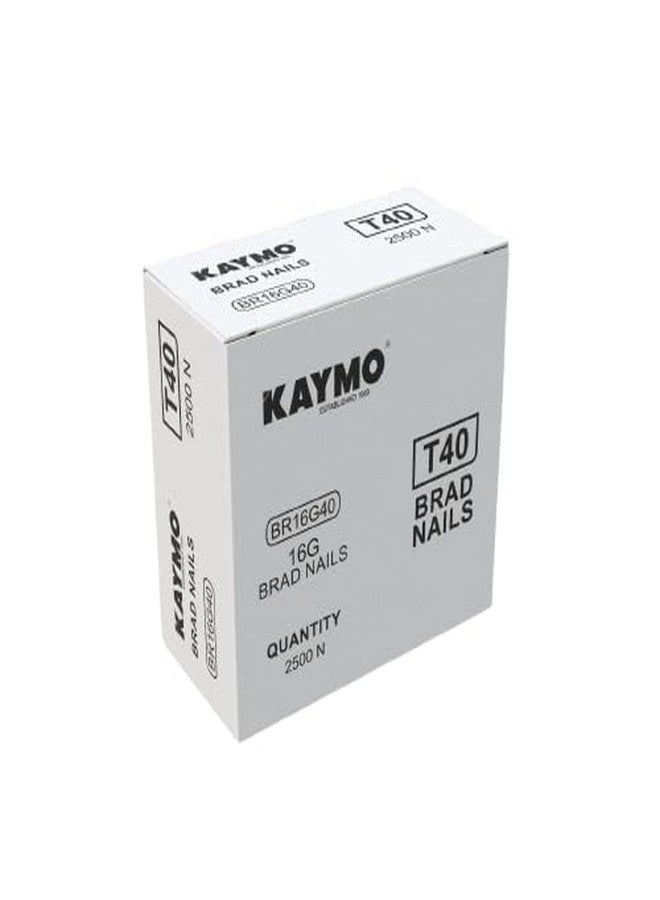 Kaymo T-Series 16G Brad Nails 40 mm - 2500 Nails | Heavy-Duty Steel Fasteners for Woodwork, Modular Kitchens, MDF, Canvas Art, Construction | High Precision | Compatible with Kaymo Brad Nailers