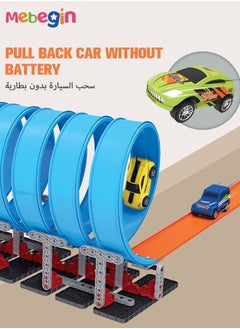 MEBEGIN 99 PCS Building Blocks for Racing Cars, Race Tracks Toys Set, Pull Back Track Racing Car Track Set with Wide Track Loop and Slam Launcher, Fun Tracks Game, STEM Educational Components, Designed for Multi-car Play, Gift for Kids Aged 3+  - Image 4