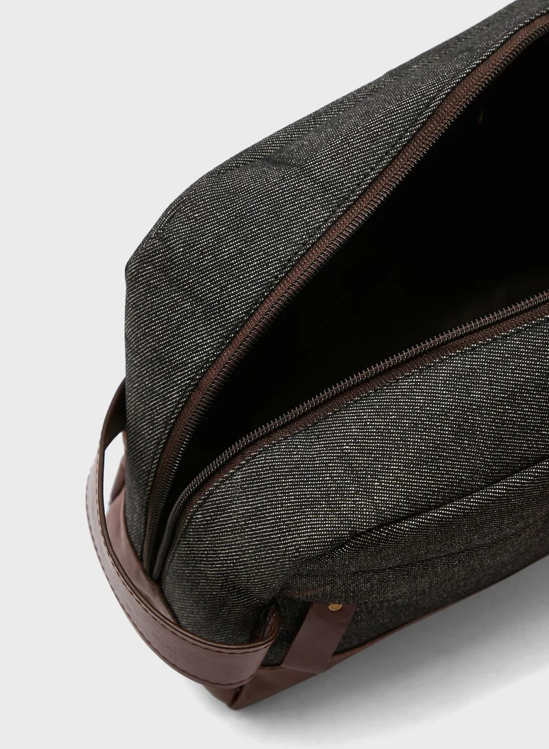 Seventy Five Genuine Leather And Canvas Toiletry Bag