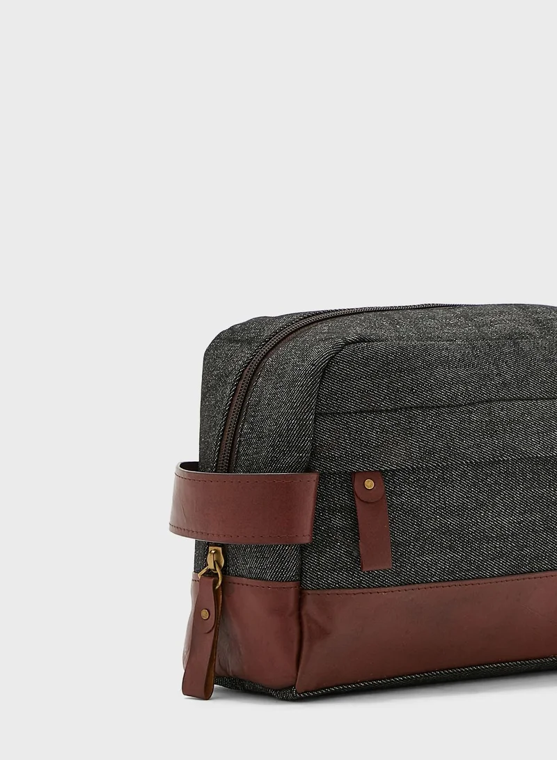 Seventy Five Genuine Leather And Canvas Toiletry Bag