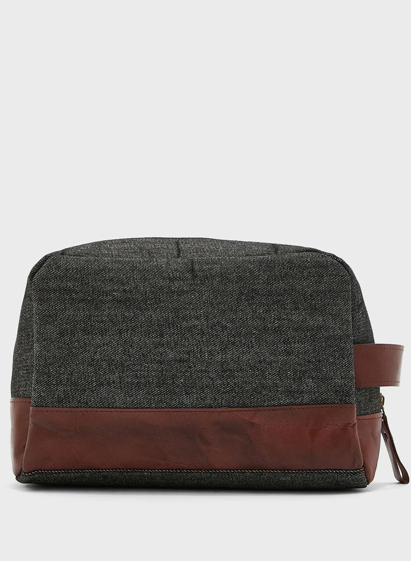Seventy Five Genuine Leather And Canvas Toiletry Bag
