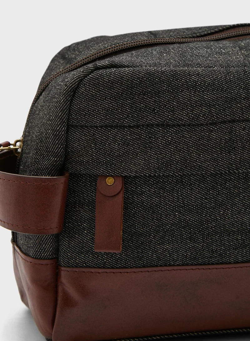 Seventy Five Genuine Leather And Canvas Toiletry Bag