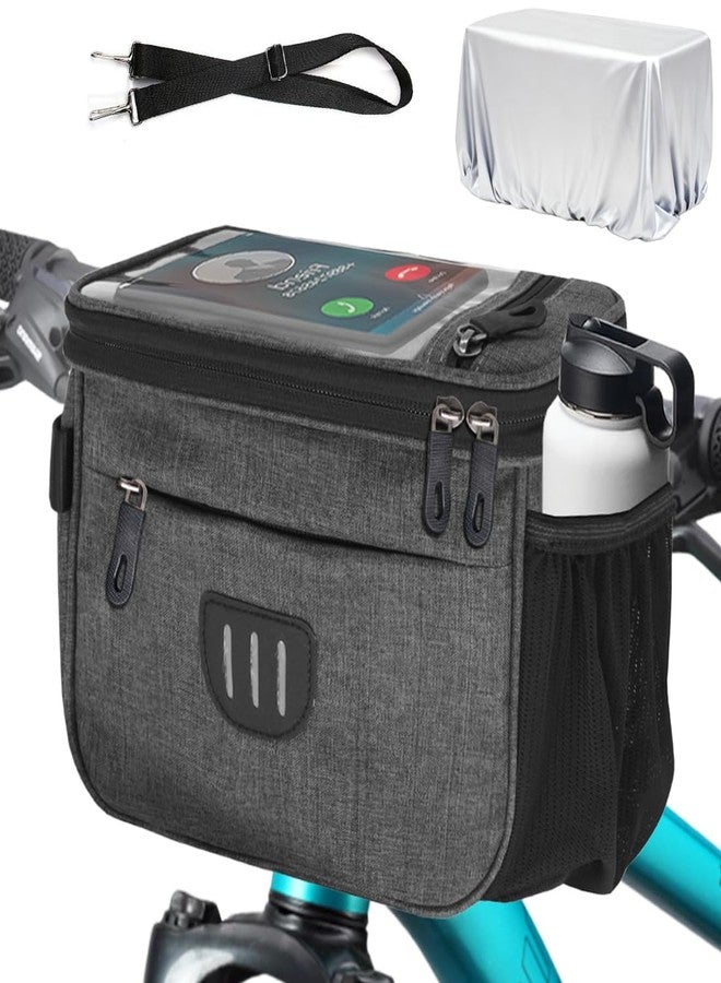 MATTISAM Bike Handlebar Bag with Shoulder Strap, Bike Basket Front with Phone Holder for Phone Under 6.8", Bicycle Basket Front Storage Pouch Road Mountain Bike Cycling Accessories for Kids Men Women - Image 1